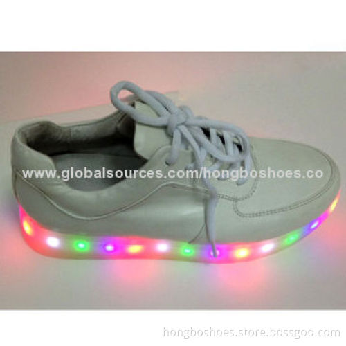 LED Light Shoe, Flat TPR, Round Toe, Cow Leather Upper, Casual Design